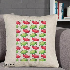 Perna Decorativa Bomboane Craciun Pattern, 40x40 cm, Bej Canapea, Husa Detasabila, Perna Inclusa, BEKZ®
