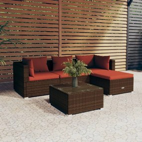 3101651 vidaXL Set mobilier de grădină cu perne, 5 piese, maro, poliratan