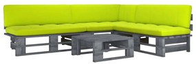 Set mobilier din paleti cu perne, 4 piese, lemn pin gri tratat verde aprins, colt + 2x mijloc + masa, Gri, 1