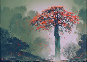 Tablou - Copacul roșu singuratic (70x50 cm)