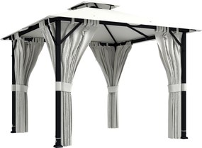 Outsunny Tonnelă de grădină exterior 3x3m pavilion de grădină, acoperiș dublu, draperii, cârlige pentru tavan, cadru metalic, crem | Aosom Romania