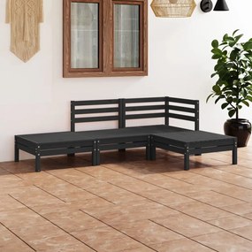 Set mobilier de gradina, 4 piese, lemn masiv de pin Negru, 1