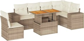 vidaXL Set canapele de grădină, 7 piese, cu perne, bej, poliratan