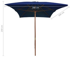 Umbrela de soare, exterior, stalp lemn, albastru, 200x300 cm Albastru