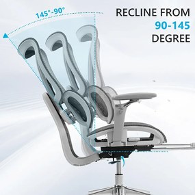 ErgoPro X866 Scaun ergonomic, Sezut Translatie, cotiere 6D, Tetiera 3D, Spătar reglabil pe 5 trepte, Suport lombar 3-Zone, Suport picioare, Baza Metalica, Full Mesh, Gri