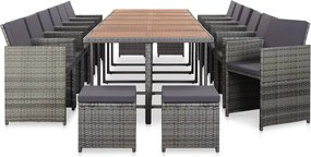 vidaXL Set mobilier de exterior cu perne, 17 piese, gri, poliratan