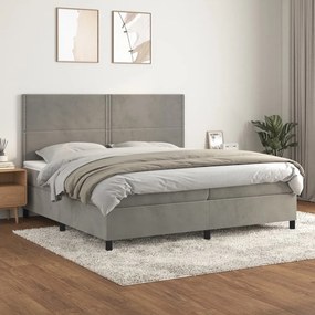 3142983 vidaXL Pat box spring cu saltea, gri deschis, 200x200 cm, catifea