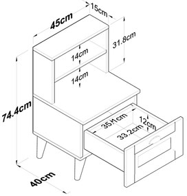 Noptieră Sivadu 1 (nuc + alb). 1094424