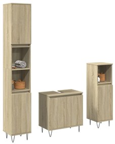 3307674 vidaXL Set mobilier de baie, 3 piese, stejar sonoma, lemn prelucrat