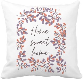 Perna Decorativa Patrata Home Sweet Home, 40x40 cm, Alba, Mata, Husa Detasabila, Burduf