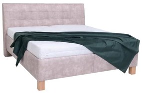 Pat tapițat VIOLET 160 x 200 cm, cu saltea și spațiu de depozitare, bej