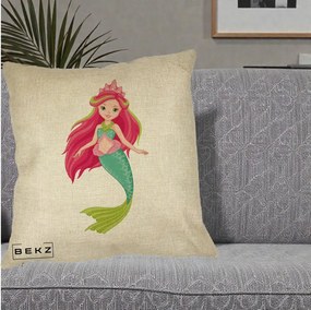 Perna Decorativa Sirena Roz cu Coroana, 40x40 cm, Crem, Husa Detasabila, Perna Inclusa, BEKZ®