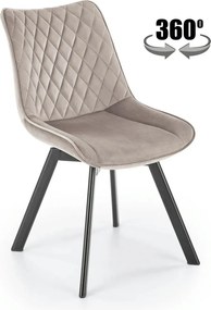 Scaun rotativ bucatarie K520, bej/negru, stofa catifelata/metal, 45x63