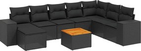 vidaXL Set mobilier de grădină cu perne, 9 piese, negru, poliratan