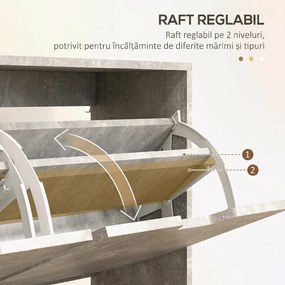 HOMCOM Pantofar cu 4 Sertare Rabatabile pe 2 Niveluri pentru 16 Perechi de Pantofi, 95x26x95 cm, Gri | Aosom Romania