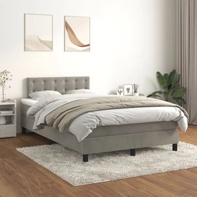 3141533 vidaXL Pat box spring cu saltea, gri deschis, 120x200 cm, catifea