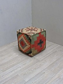 Puf multicolor, din iuta naturala si lana, Indian Kilim
