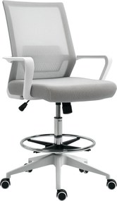 Vinsetto Scaun birou cu șezut înalt reglabil, pivotant 360°, plasă respirabilă, gri/alb, 64x59x104-124 cm | Aosom Romania
