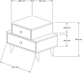 Noptiera Maura cu 2 sertar alb si nuc,63 cm