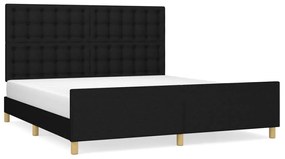 Cadru de pat cu tablie, negru, 160x200 cm, textil Negru, 160 x 200 cm, Nasturi de tapiterie