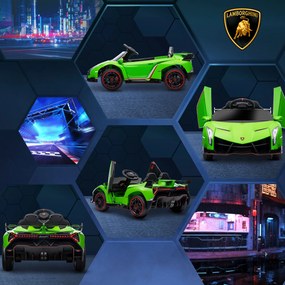 Lamborghini Veneno Electric cu Licenta 12V pentru Copii cu Usi Tip Fluture, Baterie Portabila, Claxon, pentru 3-6 ani, Verde HOMCOM | Aosom RO