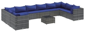 3308295 vidaXL Set mobilier de grădină cu perne, 11 piese, gri, poliratan