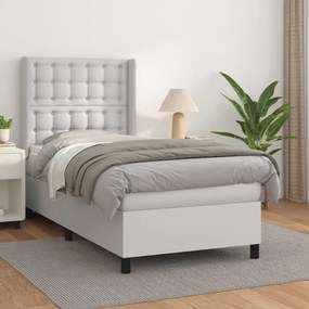 3132484 vidaXL Pat box spring cu saltea, alb, 100x200 cm, piele ecologică