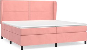 vidaXL Pat box spring cu saltea, roz, 200x200 cm, catifea