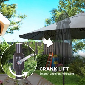 Outsunny Umbrelă Dublă pentru Grădină 455x265x238 cm, Parasolar Mare cu Manivelă Manuală, Rezistentă la Apă, Protecție Solară Gri | Aosom Romania