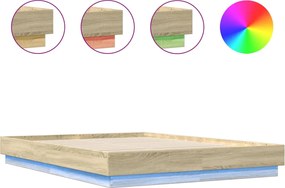vidaXL Cadru de pat cu lumini LED, stejar sonoma, 120x200 cm