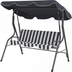 Outsunny Balansoar de grădină 3 locuri Copertină impermeabilă Înclinare reglabilă Perne Șezut Spătar gri, alb cu dungi | Aosom Romania