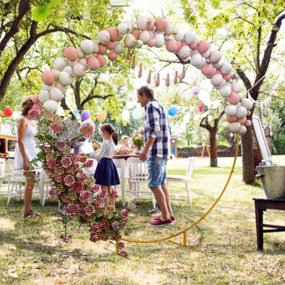 Outsunny Arc de Grădină din Oțel Auriu – Arc Decorativ Rotund pentru Baloane, Plante Cățărătoare, Flori – Pentru Nunți, Aniversări, Ceremonii – 2,24 m | Aosom Romania