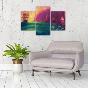 Tablou - Pictură în ulei, călătorie într-un țărăm fantastic (90x60 cm)