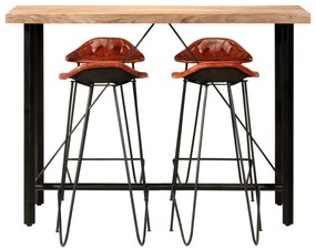 278764 vidaXL Set mobilier bar 5 piese lemn masiv sheesham & piele naturală