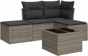 vidaXL Set canapea de grădină cu perne, 5 piese, gri, poliratan