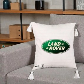 Perna Personalizata cu emblema Land Rover, 40x40 cm, Bej cu Franjuri, Husa Detasabila, Perna Inclusa, BEKZ®
