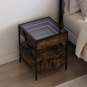 vidaXL Noptieră cu LED infinity, stejar fumuriu, 40x40x51 cm