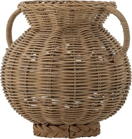Vază din rattan împletit, natur, cu toarte curbate și insert din sticlă, 25x25,5 cm, „Uni"
