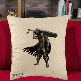 Perna Personalizata Berserk Guts Luptatorul Negru, 40x40 cm, Bej, Husa Detasabila, Perna Inclusa, BEKZ®