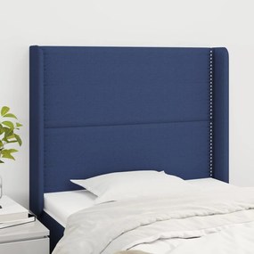 3119420 vidaXL Tăblie de pat cu aripioare, albastru, 83x16x118/128 cm, textil