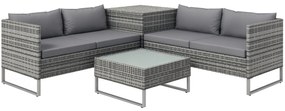 Outsunny Set de Gradina 4 Bucati cu 2 Canapele 2 Locuri, Masuta de Cafea si Masuta Inalta cu Lada, Set Masute si Scaune de Gradina