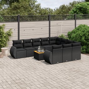 3225180 vidaXL Set canapele de grădină cu perne, 11 piese, negru, poliratan