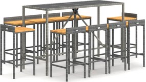 vidaXL Set bar pentru grădină, 11 piese, gri, poliratan/lemn acacia