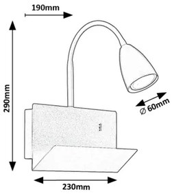 Lampă de perete cu raft Rabalux 71090 TACITO 1xGU10/25W/230V alb