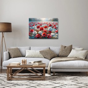 Tablou pe sticlă - Câmp de maci (70x50 cm)