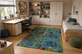 BAMBINO 61500 covor lavabil Oraș, străzi pentru copii anti-alunecare - verde / gri