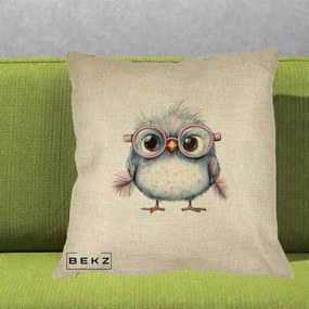 Perna Decorativa Pui Pufos cu Ochelari Roz, 40x40 cm, Crem, Husa Detasabila, Perna Inclusa, BEKZ®
