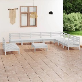 3083140 vidaXL Set mobilier de grădină, 11 piese, alb, lemn masiv de pin