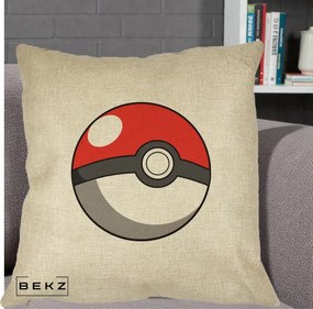Perna Personalizata Pokeball Rosie, 40x40 cm, Crem, Husa Detasabila, Perna Inclusa, BEKZ®