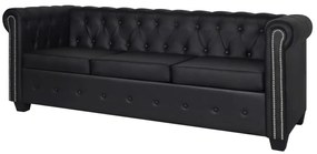vidaXL Canapea Chesterfield cu 3 locuri, piele artificială, negru